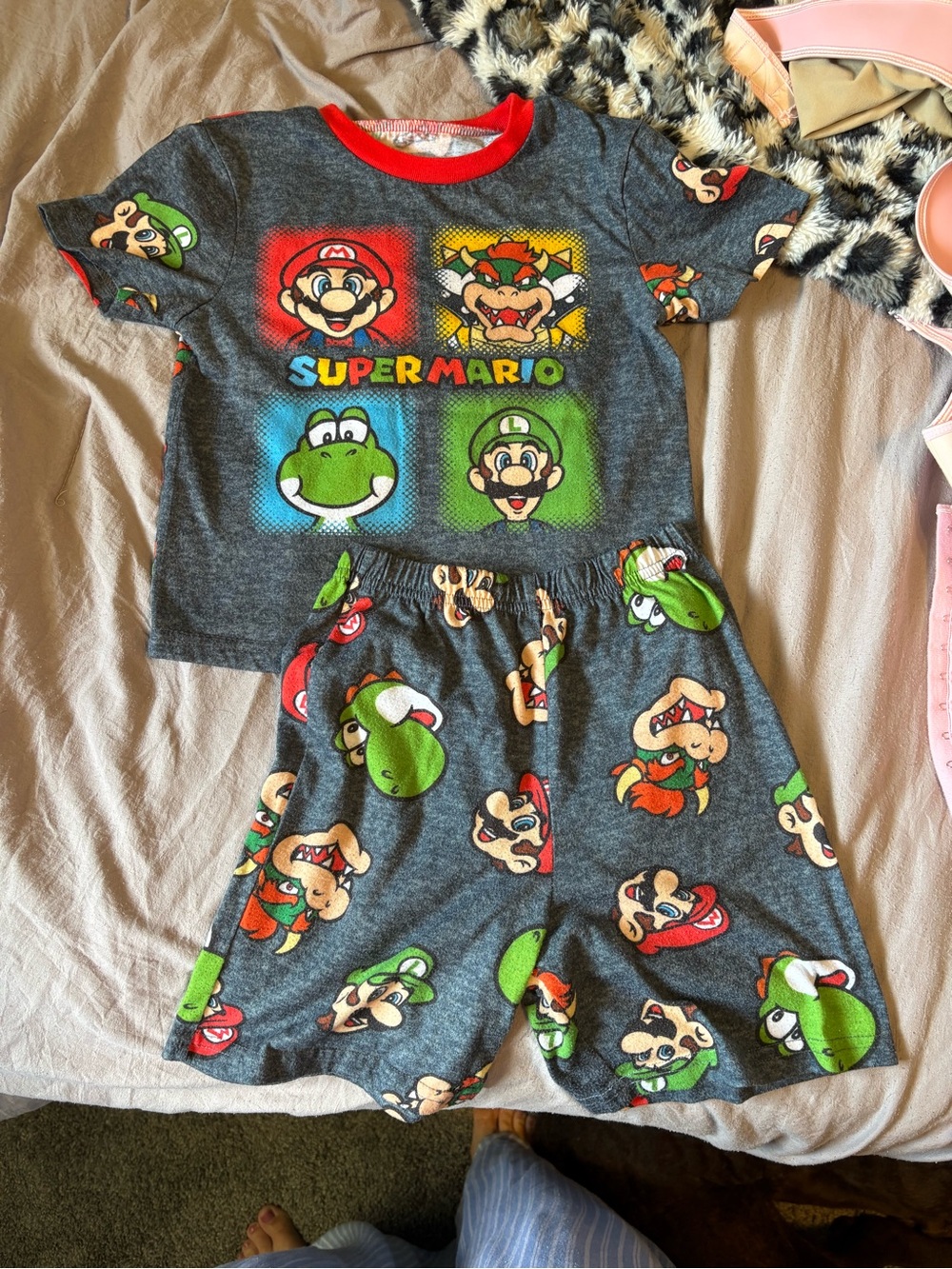 Nintendo Super Mario Gray, Red, Green Kids Pajama Set